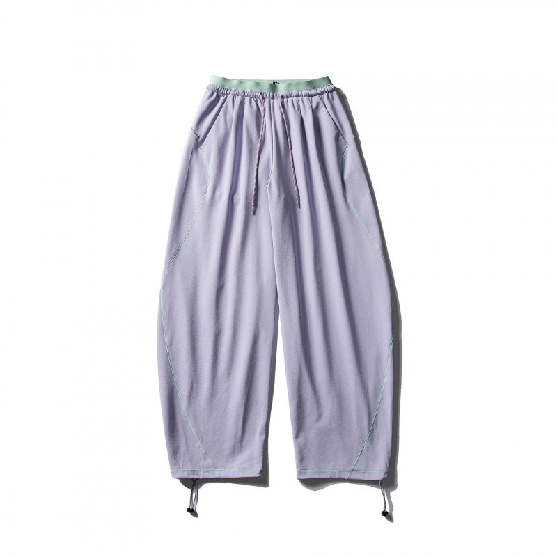 Unisex Wide Tech Jogging Pants with Drawstring, Contrast Seams and Adjustable Hem Amarae