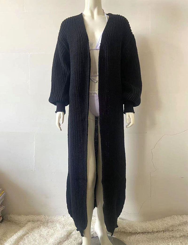 Damen Langstrickmantel mit Rippstruktur und Oversize-Ärmeln Drune