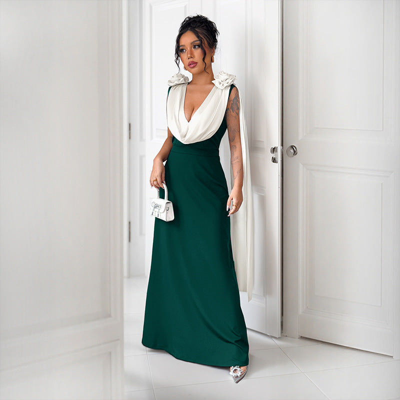 Elegant Maxi Dress for Women with Chic Draped Sleeves and Style