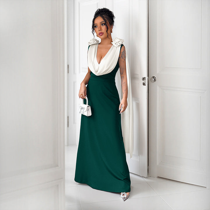 Elegant Maxi Dress for Women with Chic Draped Sleeves and Style