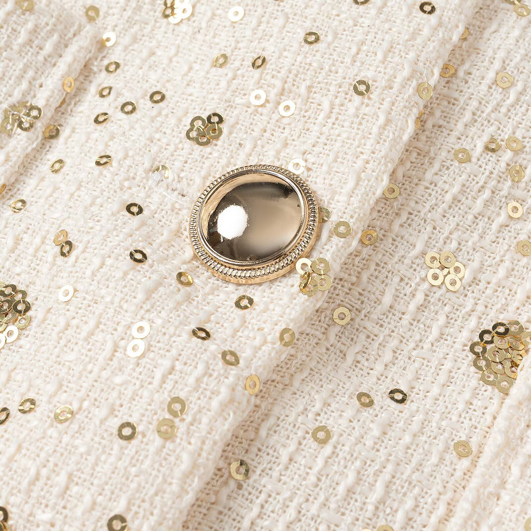 Women's Boucle Cropped Jacket with Sequin Details, Round Neck and Patch Pockets