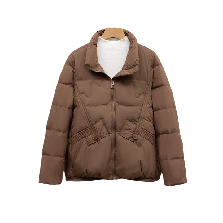 Ladies winter quilted down jacket with practical pockets and large collar Lune London