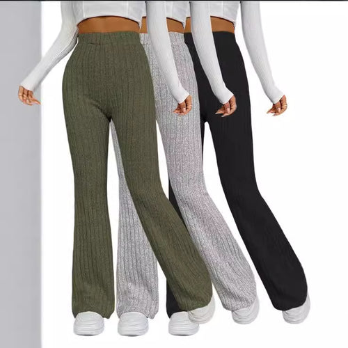Wide knit trousers for women with a fine rib design Amarae