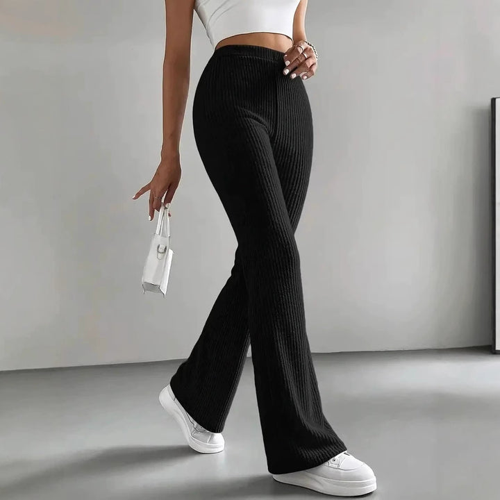 Ribbed flared knitted leggings for women in soft mesh Lune London