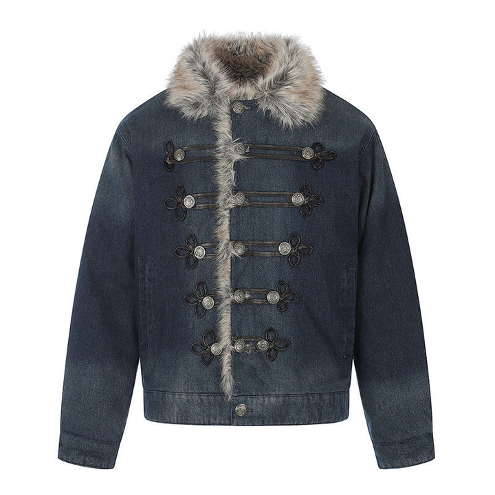 Ladies' denim jacket with faux fur collar and military decorative buttons Amarae