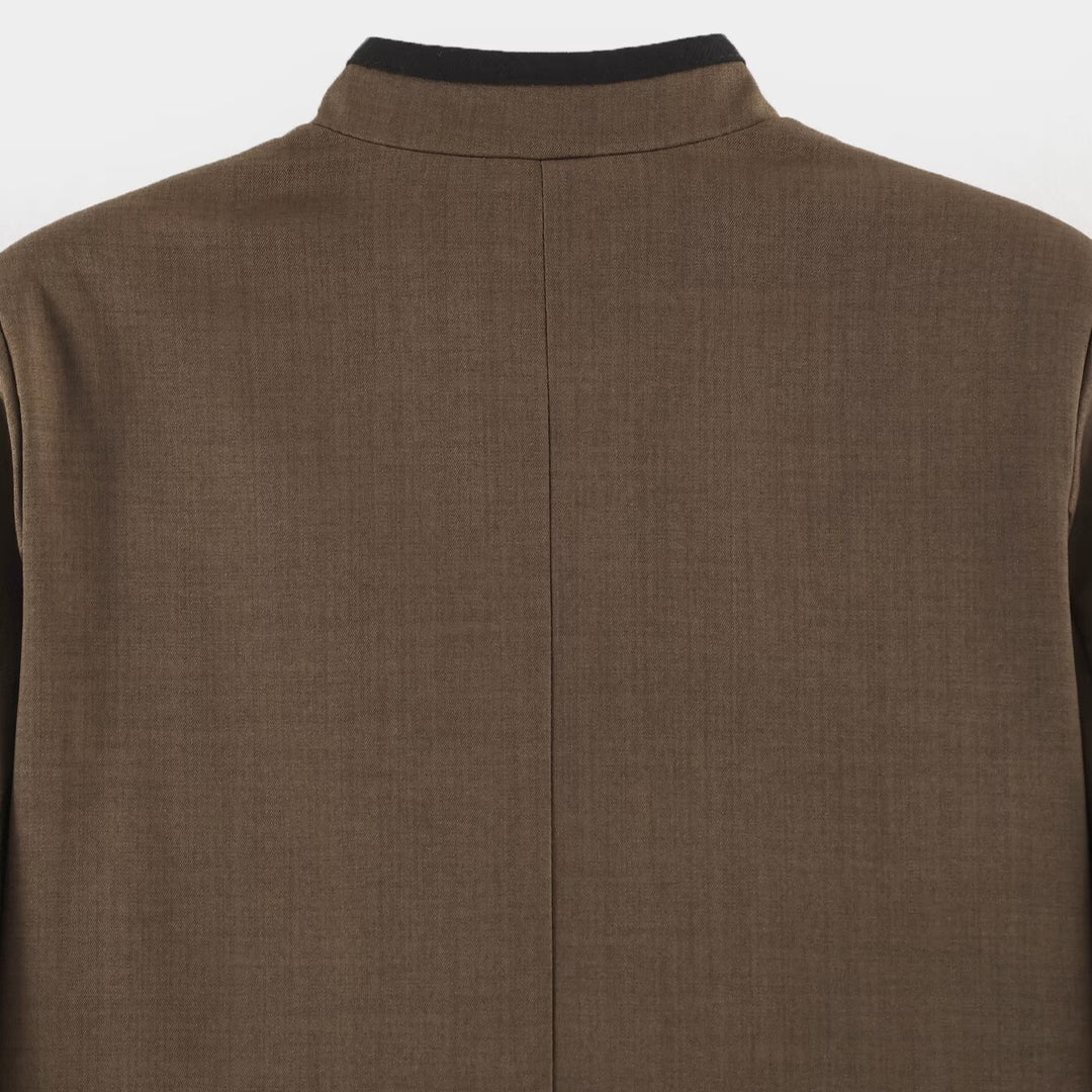 Women's short jacket in Mandarin style with decorative bow knots and contrast trim Amarae