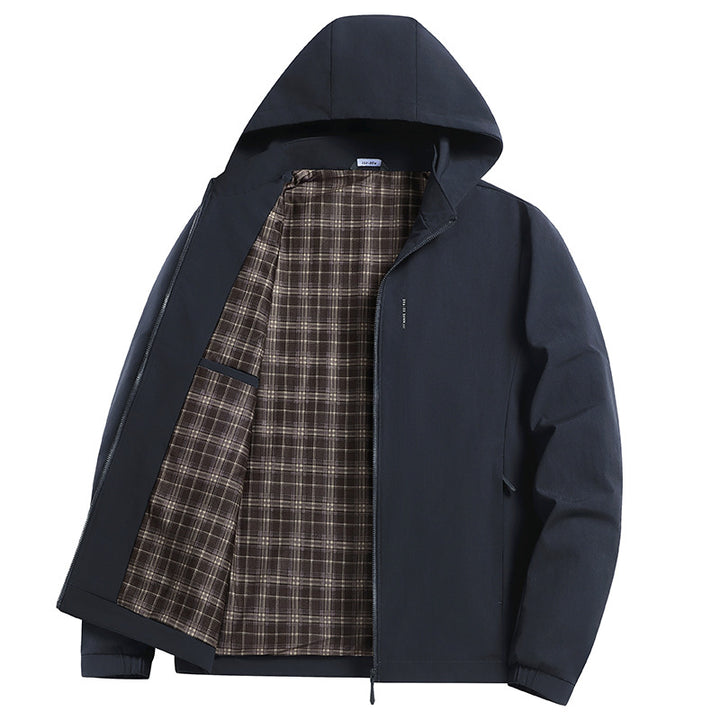 Men's hooded softshell jacket with checked lining, windproof and lightly padded Amarae