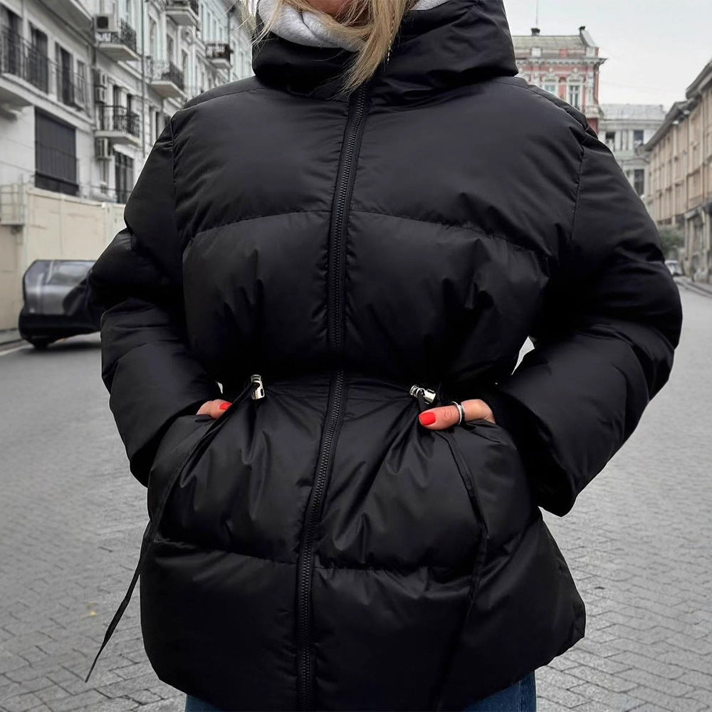 Women Padded Fitted Quilted Jacket with Drawstring & High Standing Collar Amarae