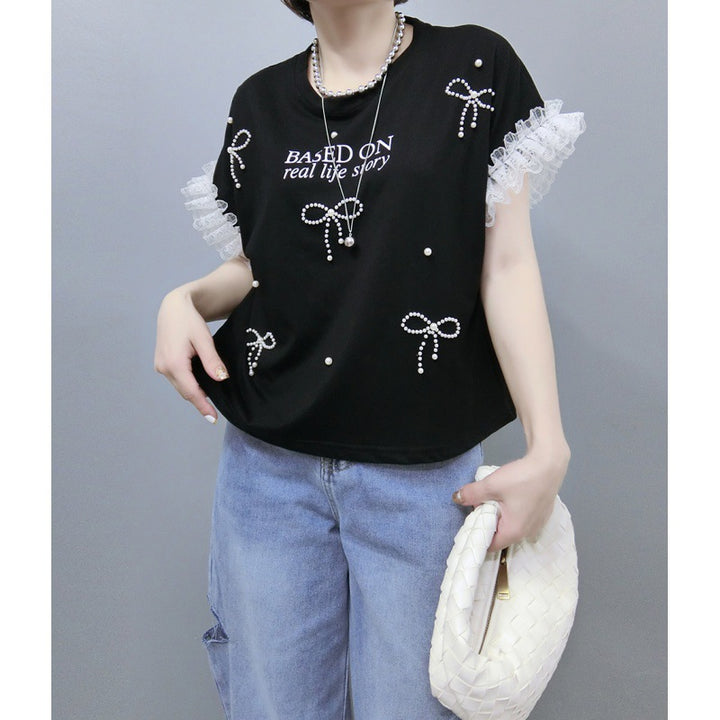 Lune London Women's Leisure Graphic T-shirt with Ruffled Sleeves