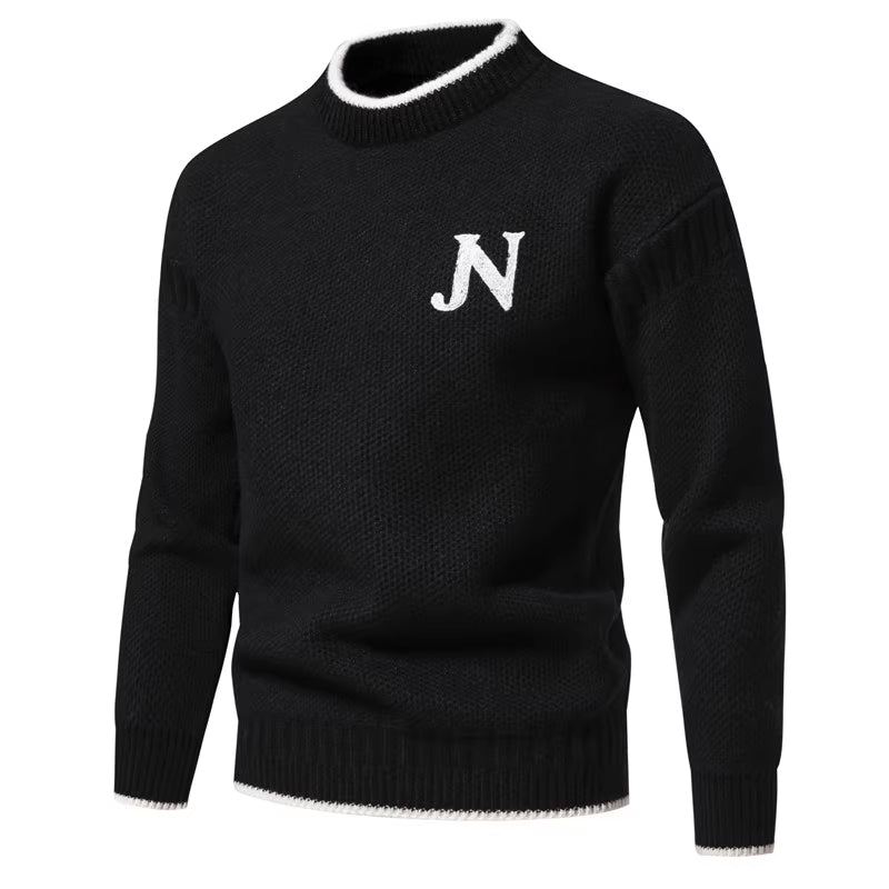 Men's Structured Knit Sweater with Chic Round Neck and Style