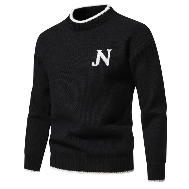 Men's Structured Knit Sweater with Chic Round Neck and Style