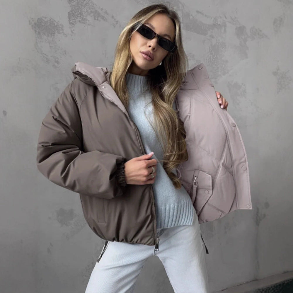 Women's Quilted Diamond-Quilted Puffer Jacket with Hood and Concealed Zipper Amarae