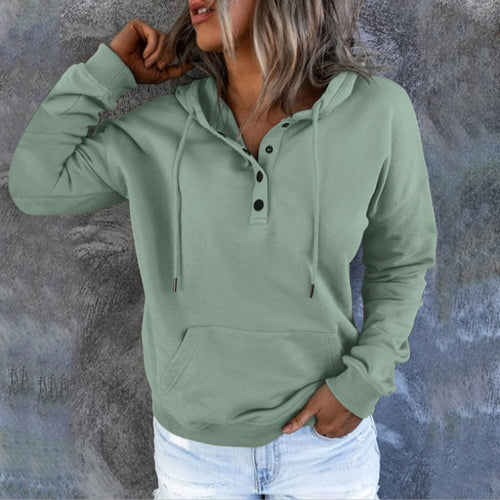 Ladies hoodie with integrated button placket Amarae