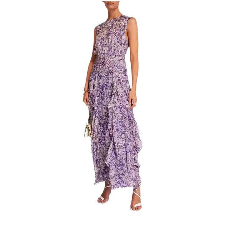 Women's Maxi Dress with Flowing Cut and Ruffle Details Lune London