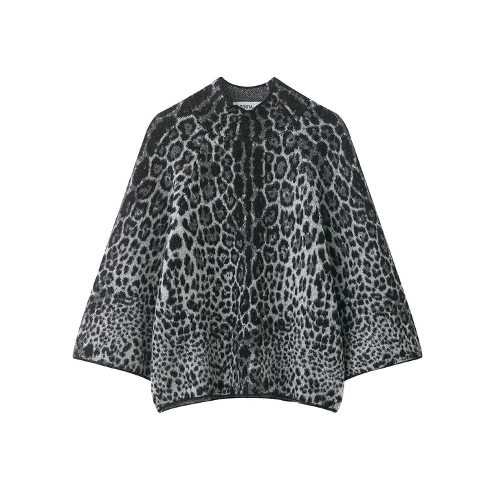 Women Cape-Poncho with Leopard Jacquard and Stand-up Collar Amarae