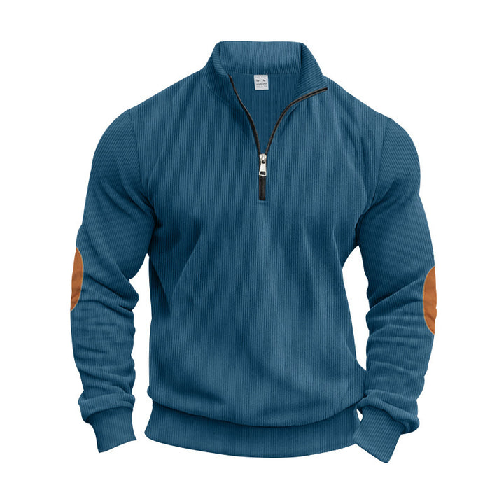 Fashion sweater for men with zipper and contrasting elbow patches Lune London