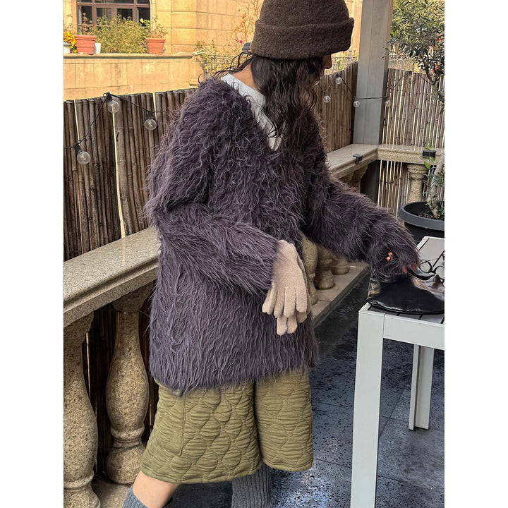 Women's Fluffy V-Neck Sweater in Shaggy Look Amarae