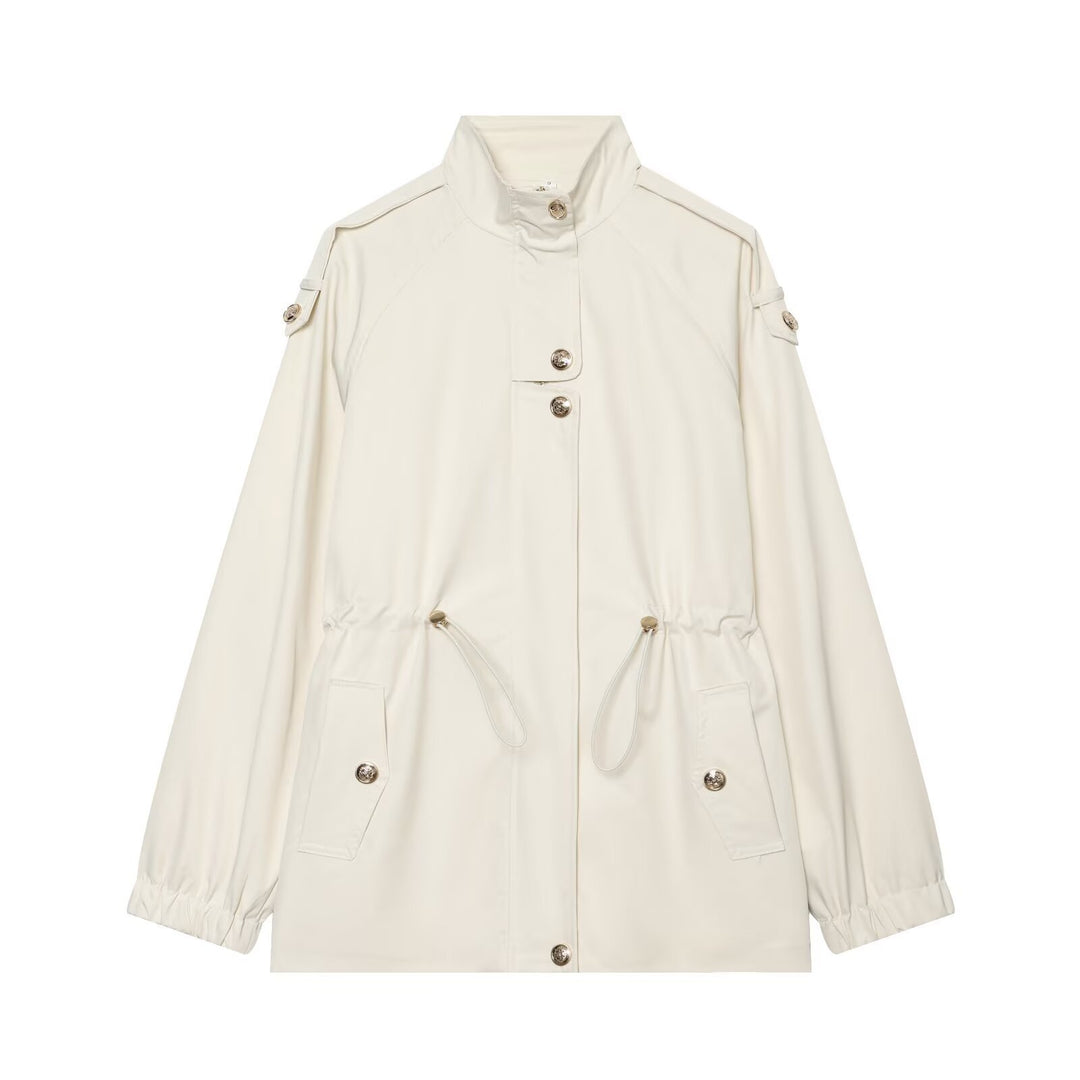 Women's lightweight parka with stand-up collar, drawstring waist, and shoulder patches Amarae