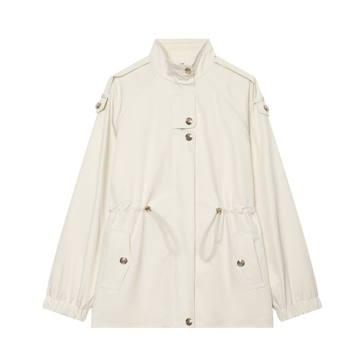 Women's lightweight parka with stand-up collar, drawstring waist, and shoulder patches Amarae