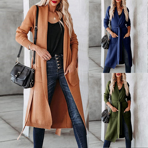Knit coat for women with practical pockets and belt Amarae