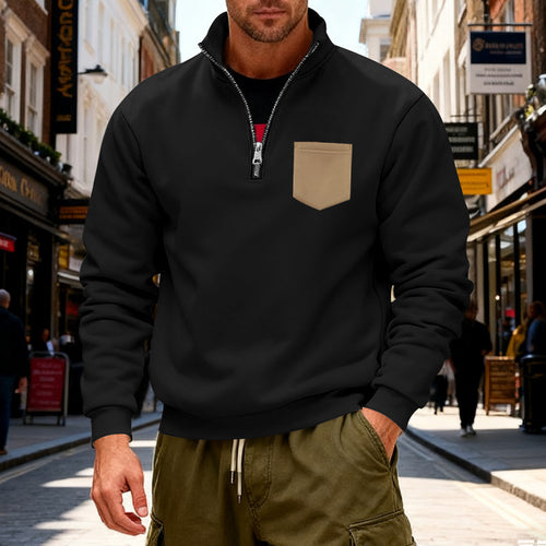 Men's fashionable sweatshirt with half zipper and applied pocket Amarae