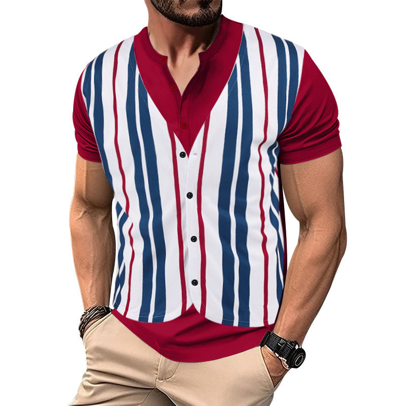 Short shirt for men with an innovative V-neck and a chic and stylish button placket