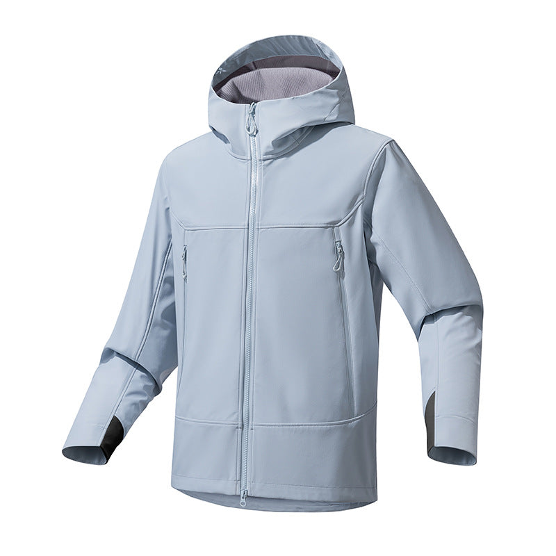 Functional jacket for men with enhanced breathability and an adjustable hood collar Lune London