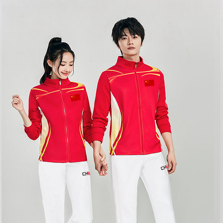 Unisex Team Training Jacket with Zipper, Stand-up Collar and Flag Patch Amarae