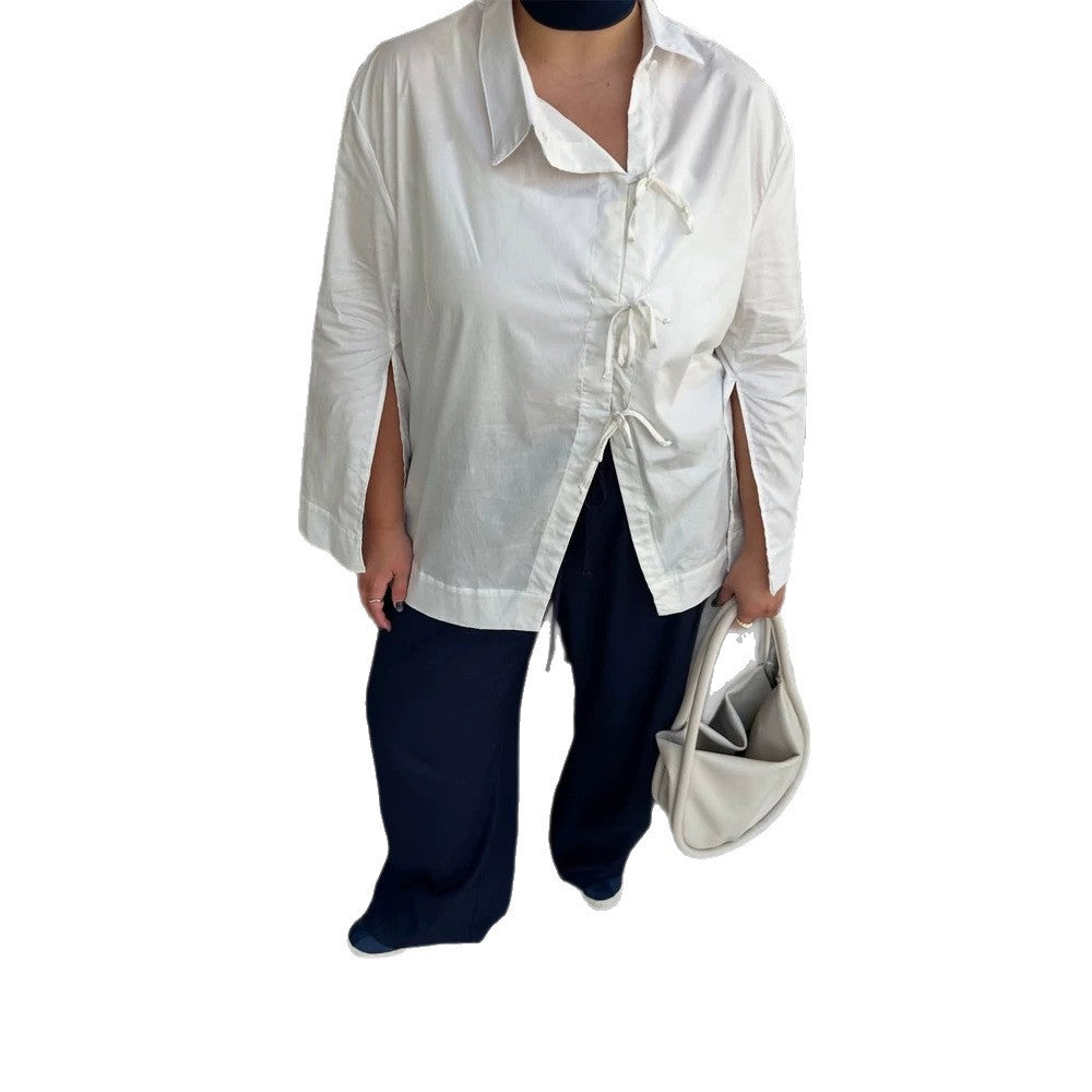Women’s Stand Collar Tunic with Ties & Asymmetric A-Line Amarae