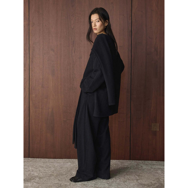 Women Asymmetric Wool Blend Poncho with Wide Boat Neck and Layered Look Amarae