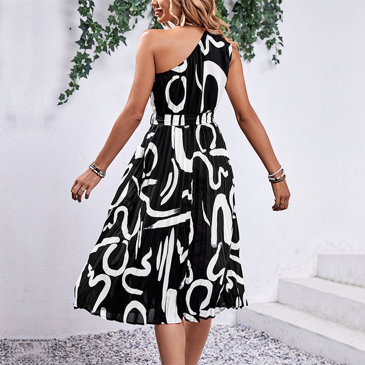 Women Abstract Print Midi Dress with Adjustable Belt Lune London