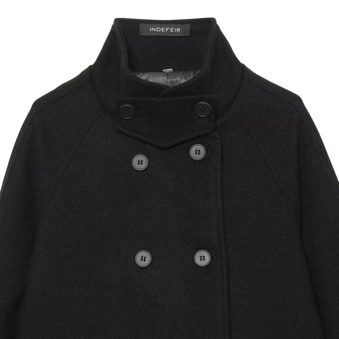 Women's Short Double-Breasted Wool Blend Cape Coat with High Stand Collar Amarae