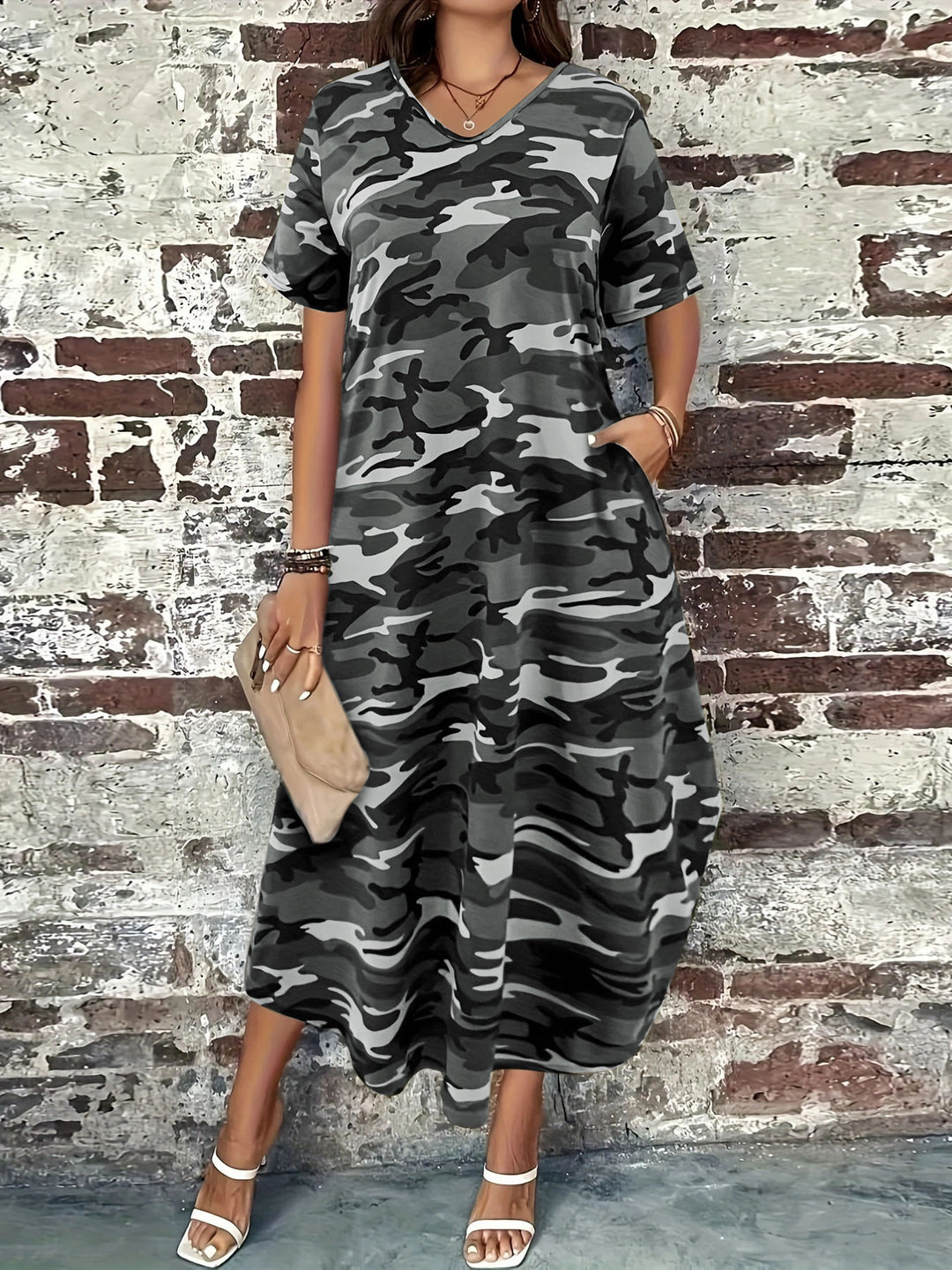 Chic Casual Camo Printed Maxi Dress for Women