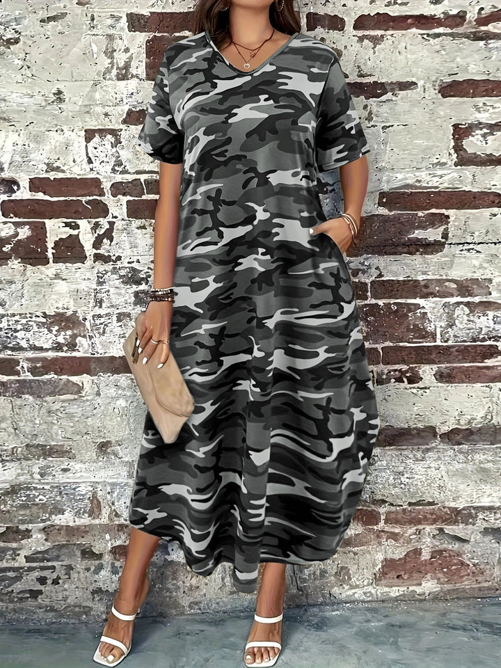 Chic Casual Camo Printed Maxi Dress for Women
