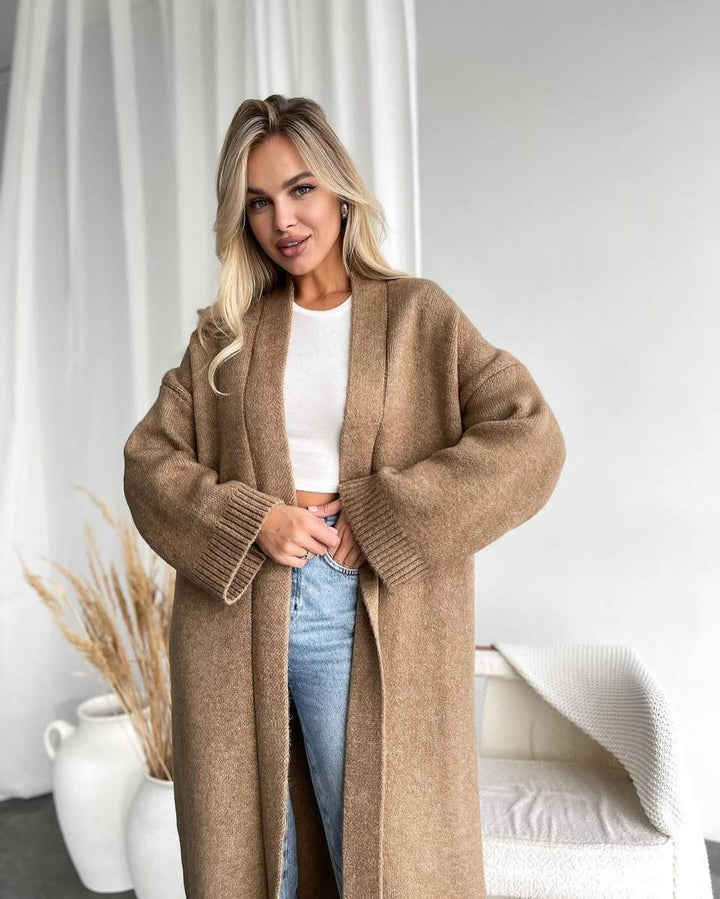 Ladies Long Cardigan with Deep Collar Lune London
