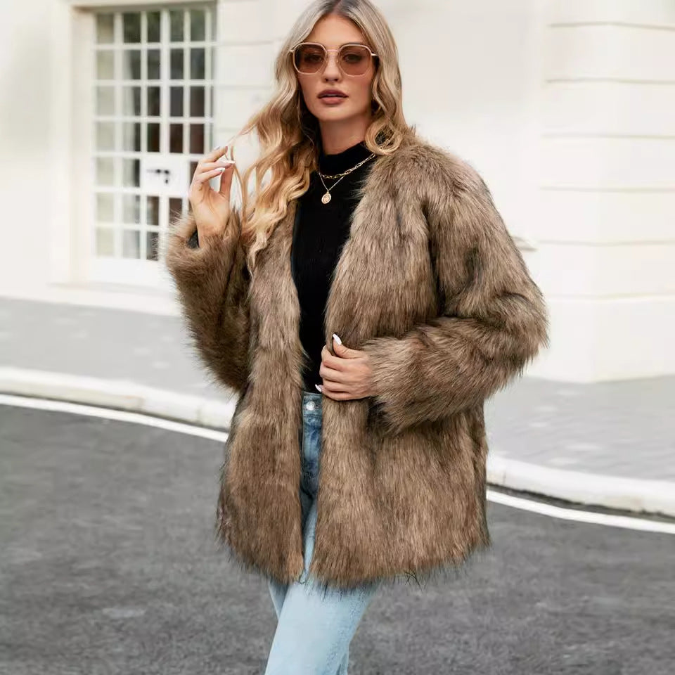 Ladies Chic and Stylish Faux Fur Jacket