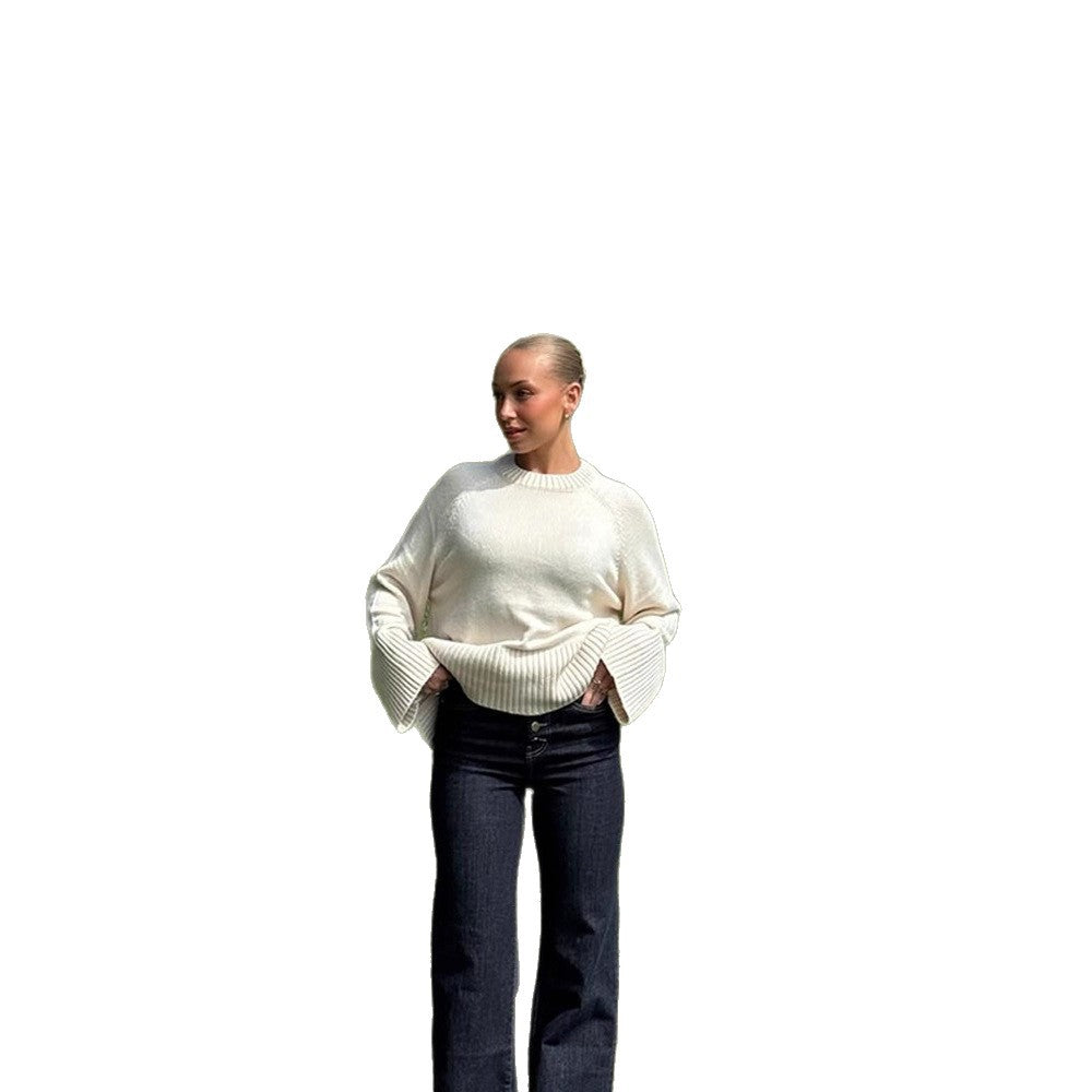 Women's oversized knit sweater with wide ribbed hem and trumpet sleeves Amarae