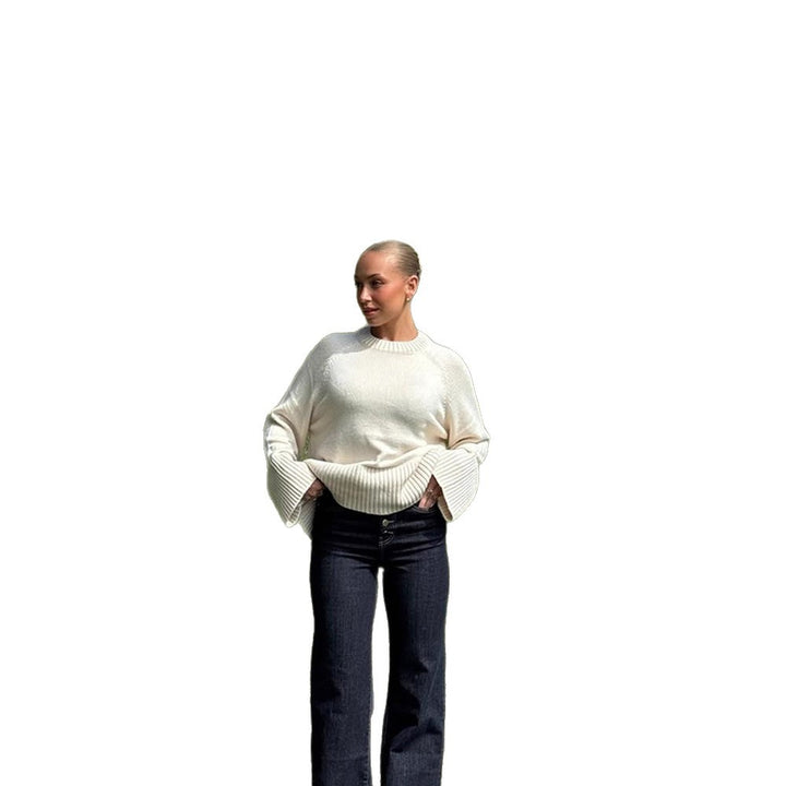 Women's oversized knit sweater with wide ribbed hem and trumpet sleeves Amarae