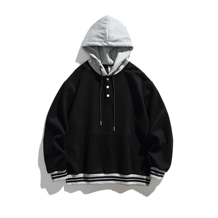 Unisex Oversize Hoodie with Contrast Hood, Button Placket and Kangaroo Pocket Amarae