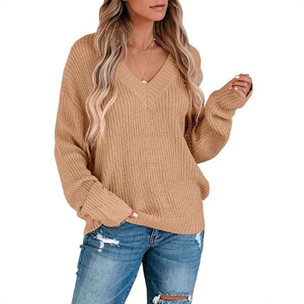 Ladies casual knitted sweater with V neck Lune London