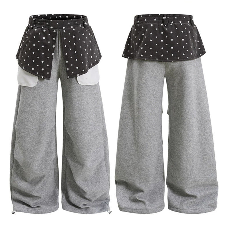 Ladies Wide Palazzo Lounge Pants with Layer Insert, Star Application & Large Contrast Pockets Amarae