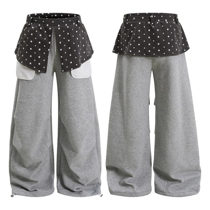 Ladies Wide Palazzo Lounge Pants with Layer Insert, Star Application & Large Contrast Pockets Amarae