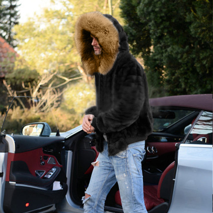 Men's faux fur jacket with oversized hood and trendy cut Lune London