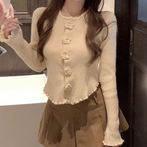 Elegant ladies cardigan with floral button details Amarae
