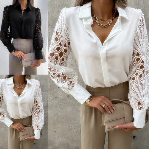 Ladies Elegant blouse with romantic lace sleeves Amarae