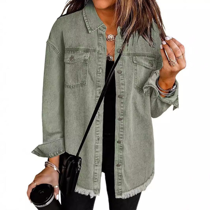 Women's denim shirt with frayed hem and practical pockets Lune London