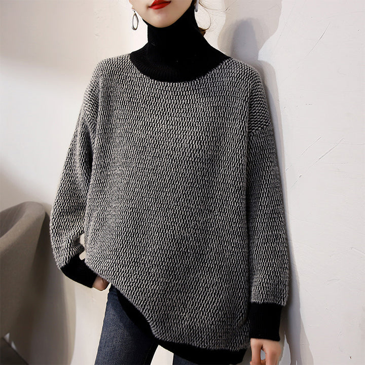 Pull en maille épaisse pour femmes avec col haut et motif moderne Chic & Stil