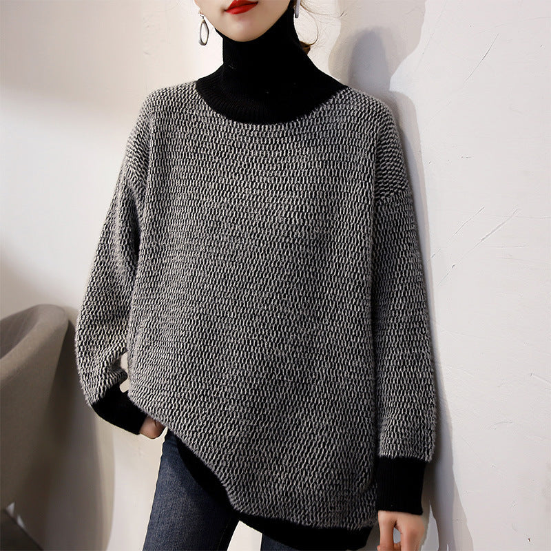 Pull en tricot chunky pour femme avec col haut et motif texturé à la mode Chic & Stil