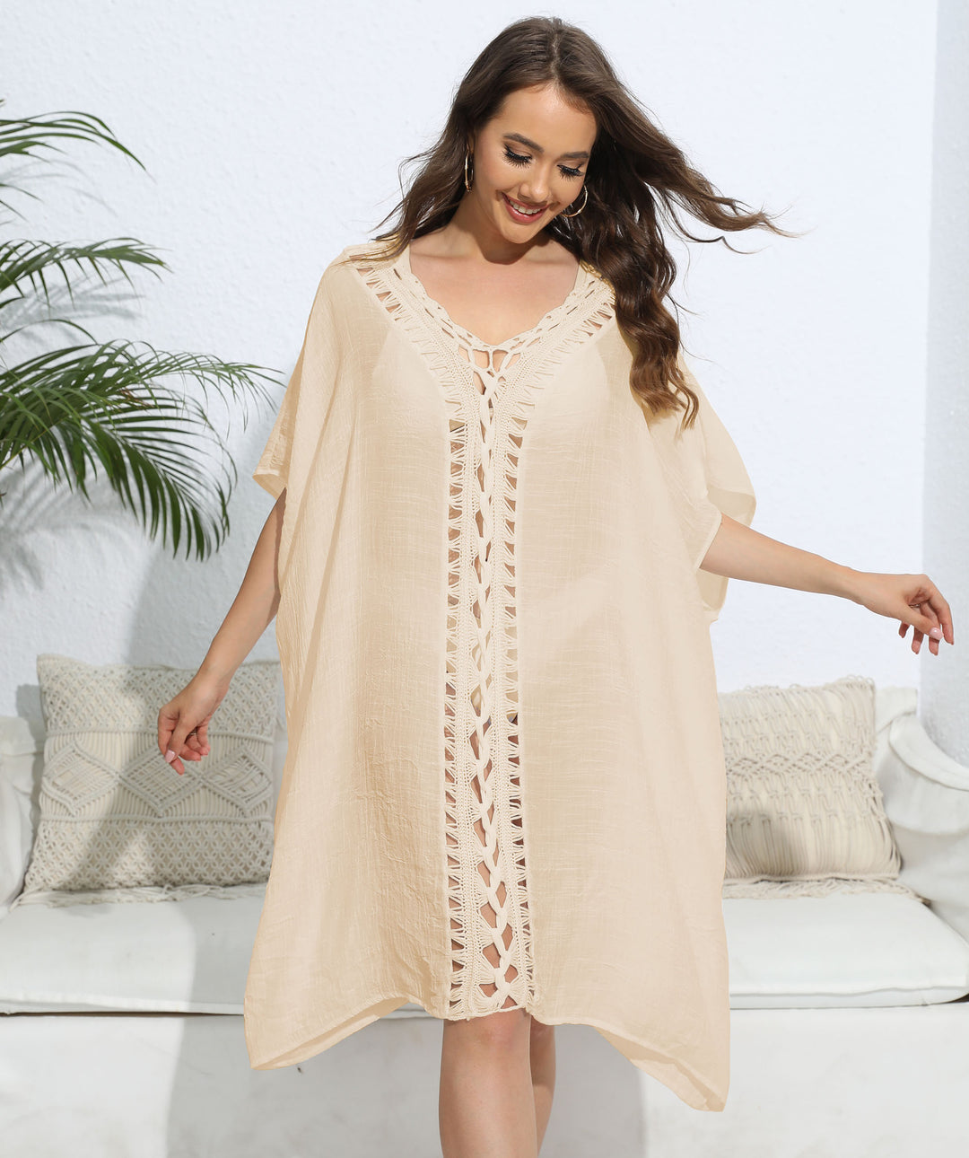 Women Boho lace swimsuit neckline tunic Lune London
