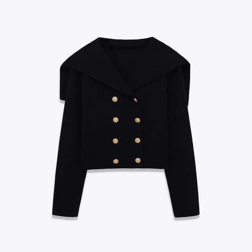 Cropped jacket for women with large lapels and gold buttons Amarae